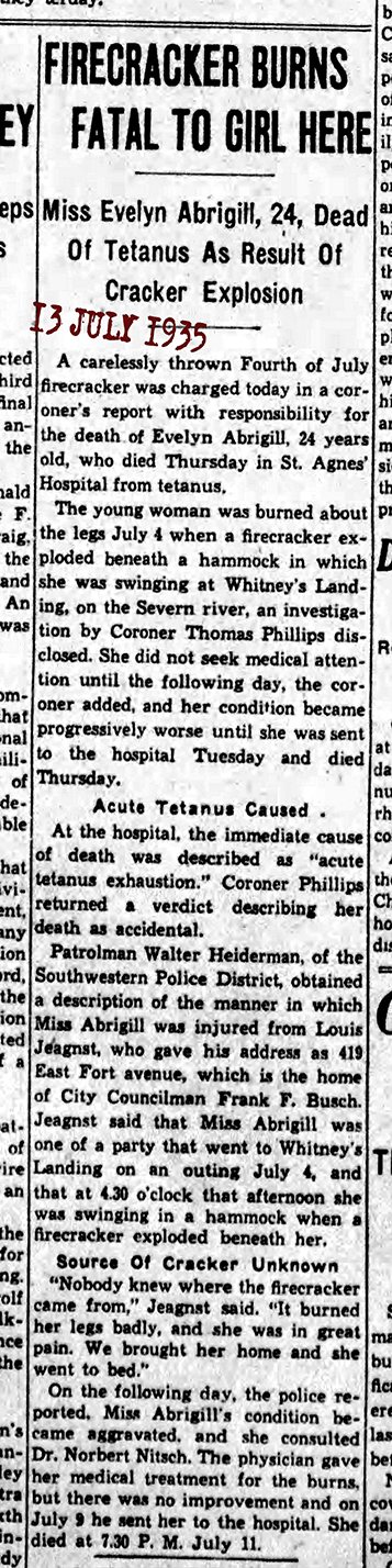 1935 The Evening Sun Sat Jul 13 1935 JH 72