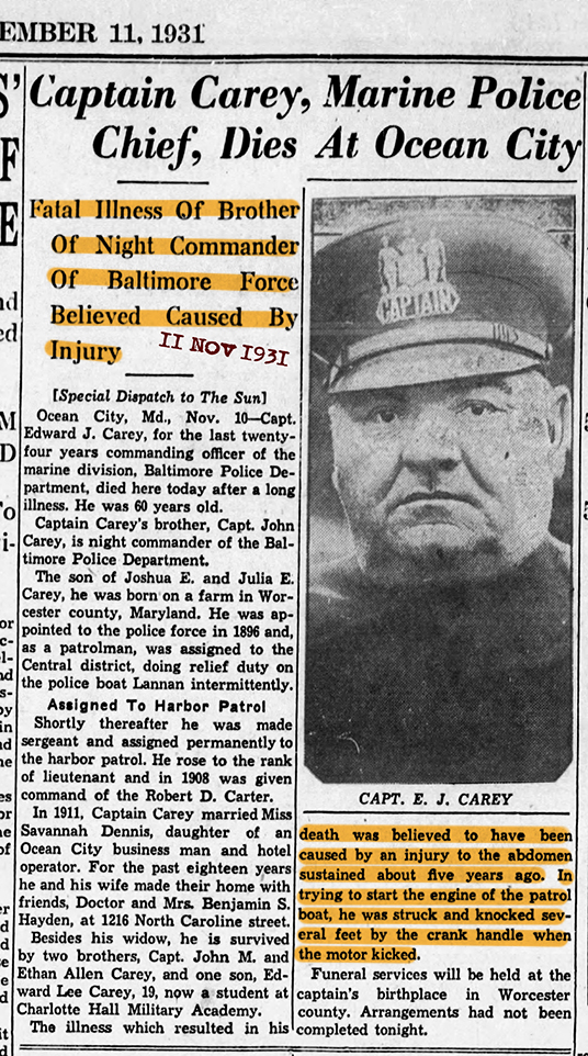 The Baltimore Sun Wed Nov 11 1931 LODD 72 highlight